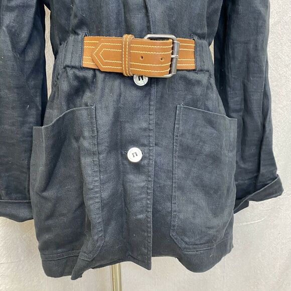 Vintage Liz Claiborne Black built in belt linen utility blazer jacket Size 8 - Picture 4 of 12